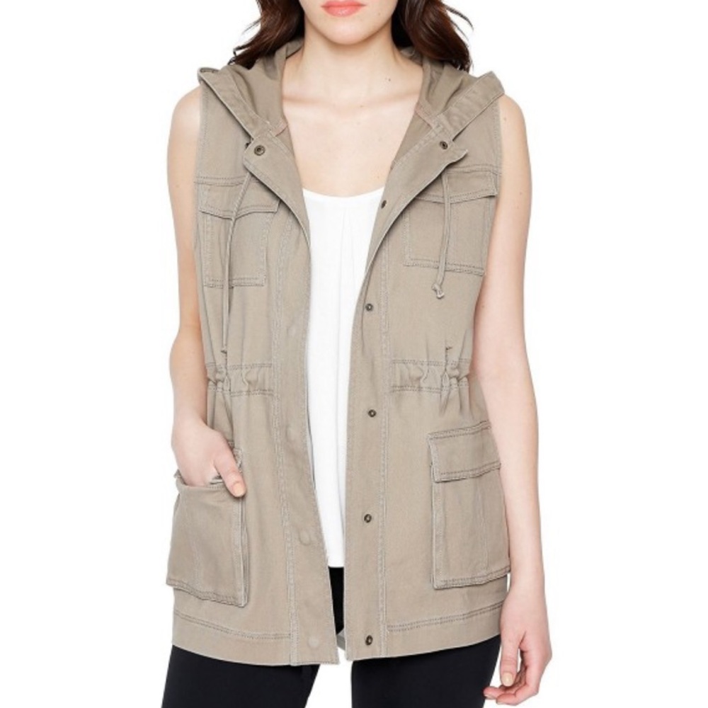 Matty M Khaki Cotton Adjustable Button Up Cargo Vest Women’s M